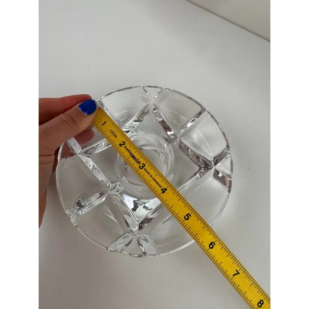 Orrefors Clear Tea Light Candle Holder Crystal Glass Round Abstract Hand Blown